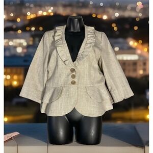 T.Milano Ruffled‎ Neck Blazer Womens 3 Button Size 8 Tan